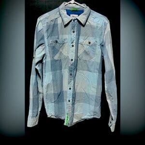 💫Request Blue Cotton Patterned Plaid Button Down Shirt